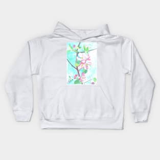 Pink apple blossom with blue sky in watercolor Kids Hoodie